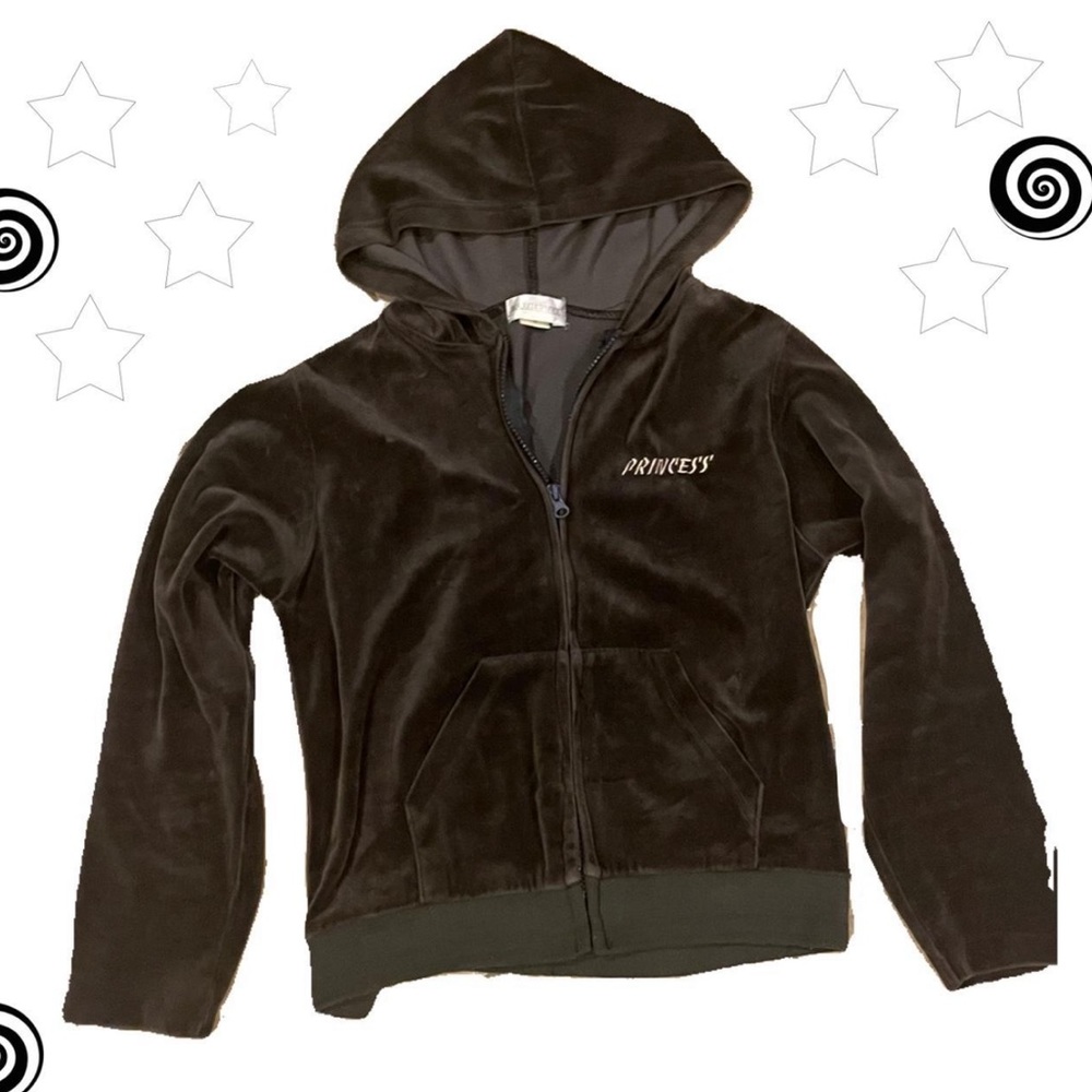 Grey velvet zip up hoodie “princess” embroidered on the top left corner